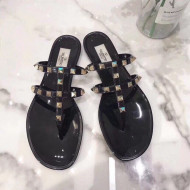 Valentino PVC Stud Flat Thong Slide Sandals Black 2022 90