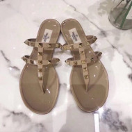 Valentino PVC Stud Flat Thong Slide Sandals Beige 2022 91