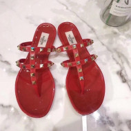 Valentino PVC Stud Flat Thong Slide Sandals Red 2022 93