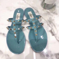 Valentino PVC Stud Flat Thong Slide Sandals Blue 2022 92