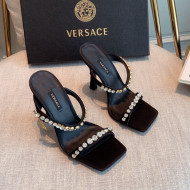 Versace Silk Crystal Slide Sandals 11cm Black 2022 031921