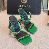 Versace Silk Crystal Slide Sandals 11cm Green 2022 031922