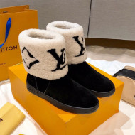 Louis Vuitton Snowdrop Shearling and Suede Flat Ankle Boots Black/White 2021 