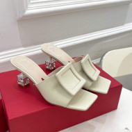 Roger Vivier Calf Leather Cube Crystal Medium Heel Slide Sandals 7cm White 2022