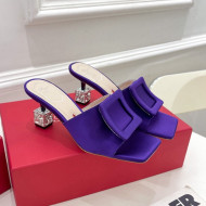 Roger Vivier Silk Cube Crystal Medium Heel Slide Sandals 7cm Purple 2022