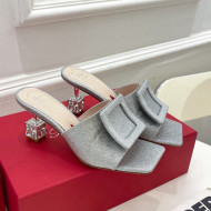 Roger Vivier Glitter Cube Crystal Medium Heel Slide Sandals 7cm Silver 2022