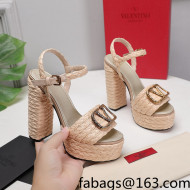 Valentino VLogo Straw High Heel Flatform Sandals 13cm Beige 2022 032845