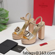 Valentino VLogo Leather High Heel Flatform Sandals 13cm Gold 2022 032847