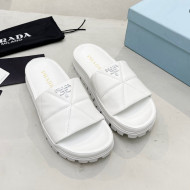 Prada Calf Leather Flat Slide Sandals White 2022 032878