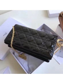 Dior Lady Dior Clutch with Chain in Cannage Patent Leather Black 2018