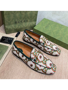 Gucci 100 GG Flower Jacquard Loafers White/Green 2021 