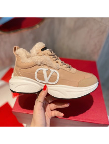 Valentino VLogo Leather and Wool Sneakers Beige 2021 111896