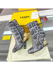 Fendi First Python-Like Leather F Heel Ankle Boots 8cm Grey 2021 111605