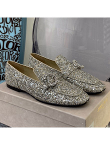 Jimmy Choo Sequins Crystal Buckle Loafers Silver 2021 112353