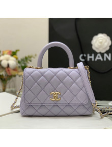 Chanel Grained Calfskin Mini Flap Bag with Top Handle AS2431 Purple/Gold 2021