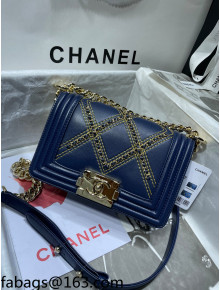 Chanel Chain Quilted Leather Small Boy Flap Bag A67085 Blue 2021 