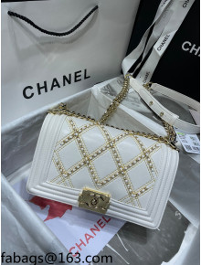 Chanel Chain Quilted Leather Medium Boy Flap Bag A67086 White 2021