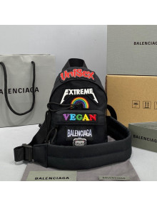 Balenciaga Men's Oversized Mini Backpack in Black Nylon and Multicolor Gamer Patches 2021