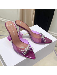 Amina Muaddi TPU Pointed Slide Sandals with Crystal Bow 9.5cm Purple 2021 54