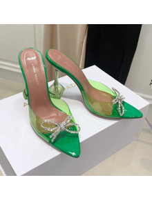 Amina Muaddi TPU Pointed Slide Sandals with Crystal Bow 9.5cm Green 2021 56