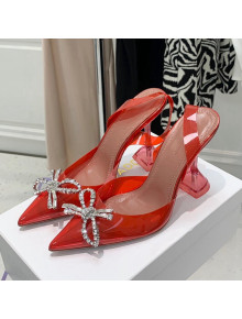 Amina Muaddi TPU Slingback Pumps with Crystal Bow 9.5cm Red 2021 38