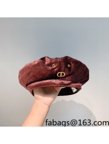 Dior Corduroy Beret Hat Burgundy 2021 122159