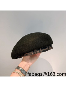 Fendi Wool Beret Hat Black 2021 55