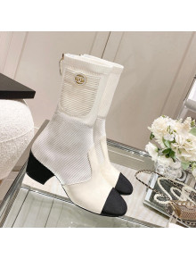 Chanel Grosgrain, Knit & Patent Calfskin Ankle Boots 5.5cm G38522 Ivory/White/Black 2021 