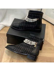 Chanel Tweed Ankle Boots with Pearl Tassel Black 2021 63 