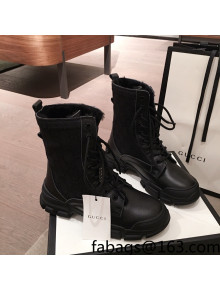 Gucci GG Canvas, Leather & Wool Ankle Boots All Black 2021 