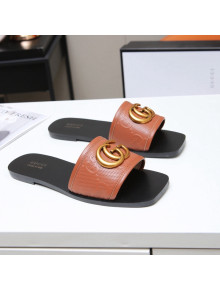 Gucci GG Leather Slide Sandal with Double G Brown 2022 65