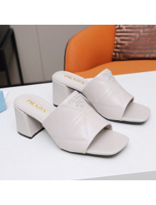 Prada Calf Leather Medium Heel Slide Sandals 7cm White 2022