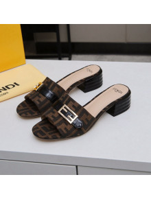 Fendi FF Canvas Slide Sandals 4cm Brown 2022