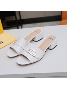 Fendi Stone Embossed Leather Slide Sandals 4cm White 2022