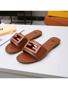 Fendi Baguette Leather Slide Sandals Brown 2022 03