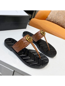 Gucci Chevron Leather Thong Sandal with Double G Brown 2022 52