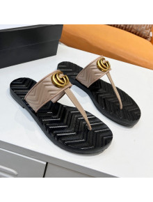 Gucci Chevron Leather Thong Sandal with Double G Apricot 2022 53