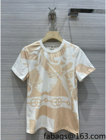 Hermes Print Cotton T-Shirt Beige 2022 11