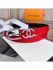 Chanel Smooth Calf Leather Belt 2cm with Crystal Buckle Red 2022 033145