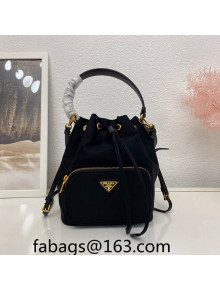  Prada Duet Nylon Bucket Shoulder Bag 1BH038 Black 2023