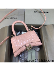 Balenciaga Hourglass Mini Top Handle Bag in Shiny Crocodile Leather Powder Pink 2021