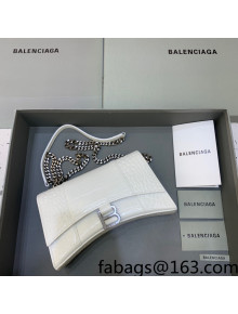 Balenciaga Hourglass Chain Wallet in Shiny Crocodile Leather White/Silver 2021