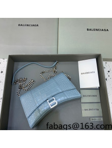 Balenciaga Hourglass Chain Wallet in Shiny Crocodile Leather Dusty Blue/Silver 2021