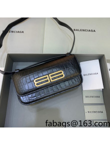 Balenciaga Gossip Small Bag in Extra Supple Crocodile Embossed Calfskin Black/Gold 2021