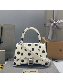 Balenciaga Hourglass Small Top Handle Bag in Spray Polka Dots Printed Box Calfskin White 2022