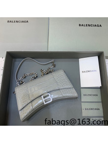 Balenciaga Hourglass Chain Wallet in Shiny Crocodile Leather Grey/Silver 2021