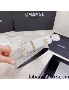 Chanel Calfskin Belt 3cm with Leather Chain D Buckle White 2022 78