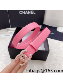 Chanel Calfskin Belt 3cm with Crystal Chain CC Buckle Pink 2022 96