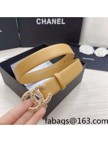 Chanel Calfskin Belt 3cm with Crystal Chain CC Buckle Apricot 2022 97