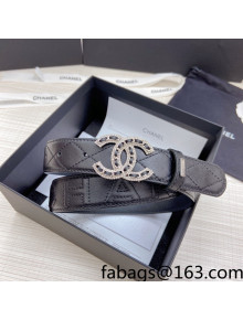 Chanel Lambskin Belt 3cm with Crystal CC Buckle Black/Silver 2022 66